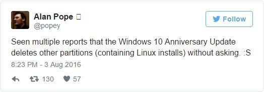 Win10周年更新或许会删掉你的Linux分区