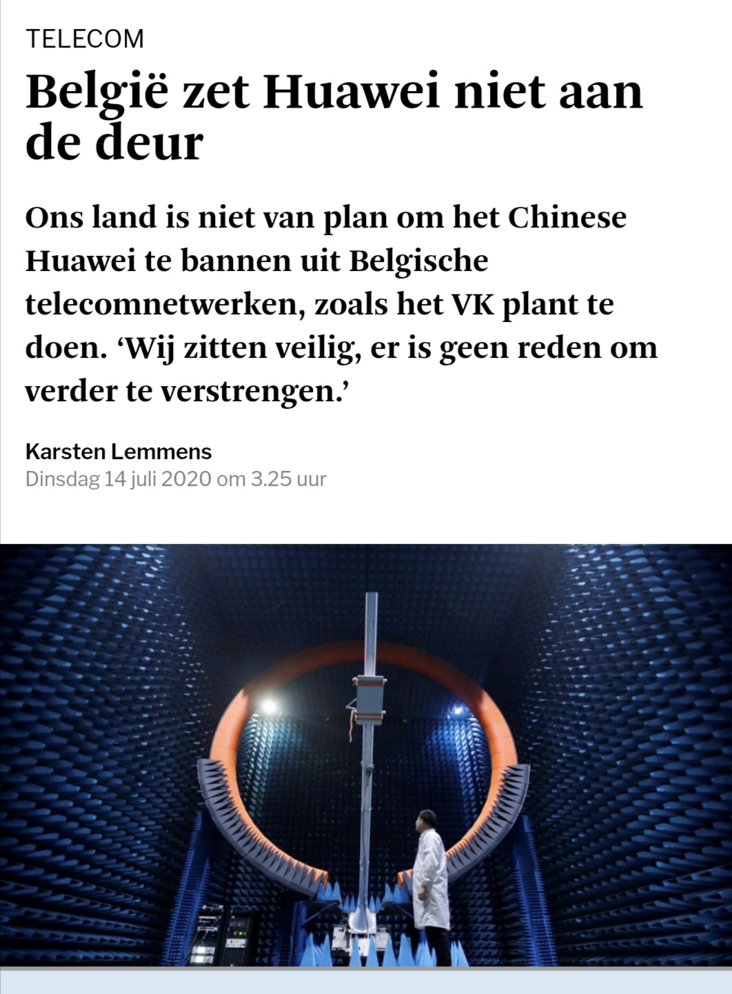 比利时电信部部长：比利时不会将华为拒之门外