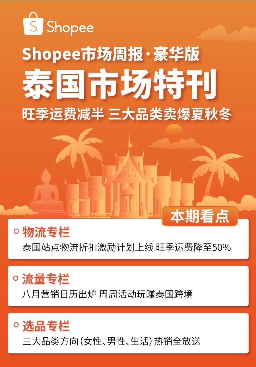 Shopee市场周报 | 泰国运费降50%, 8月活动日历+3大旺季热卖品类出炉