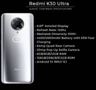弹出式真全面屏/天玑1000+旗舰Soc Redmi K30 Ultra关键参数揭晓