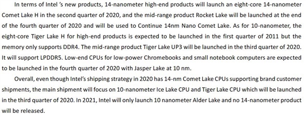 Intel 11代酷睿H系列明年Q1发布：游戏本终于用上10nm