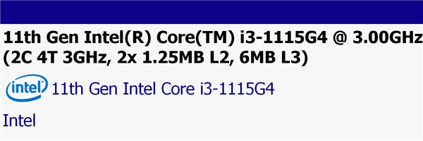 Intel 11代酷睿i3-1115G4首曝：万年2核心、10nm++频率暴涨