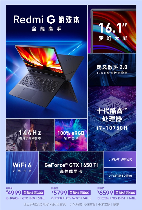 Redmi首款游戏本Redmi G发布：GTX 1650系显卡+十代酷睿 4999元起