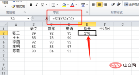 excel计算总分平均分的方法