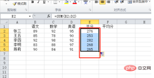 excel计算总分平均分的方法