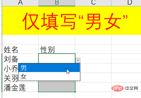 怎么设置excel男女性别选择