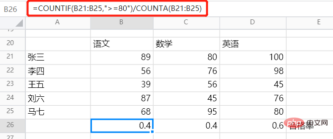 excel怎么求优秀率