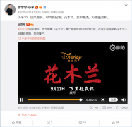 小米10独家合作伙伴 雷军预告新片《花木兰》：刘亦菲主演