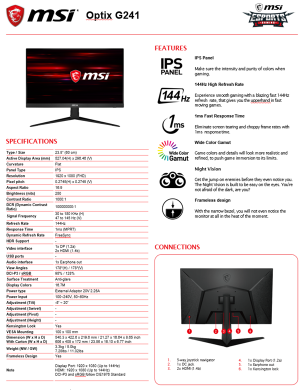 RTX 30显卡搭档，微星发布5款电竞显示器：1ms+240Hz