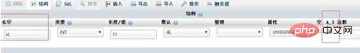 phpmyadmin如何设置字段自增