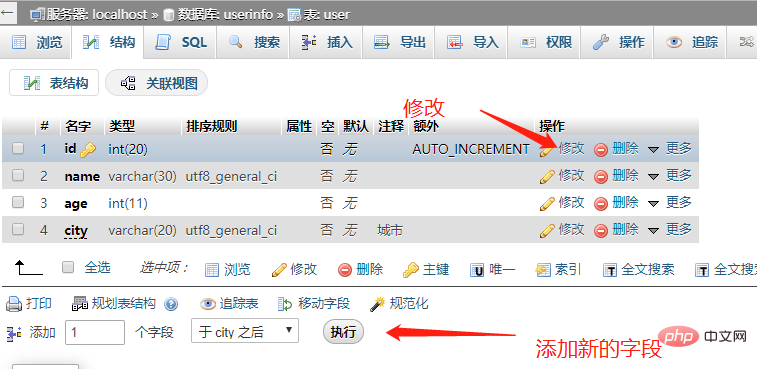 phpmyadmin怎么修改数据表