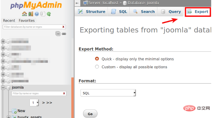 使用phpMyAdmin导出Joomla数据库的方法