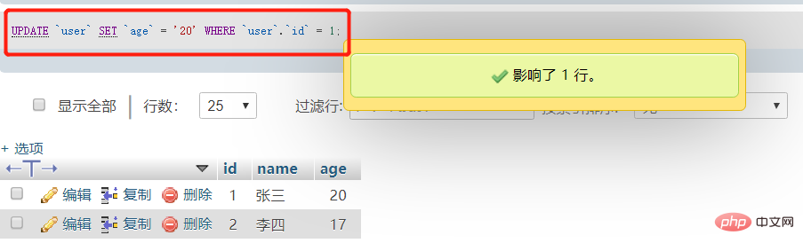 phpmyadmin怎么修改表的数据