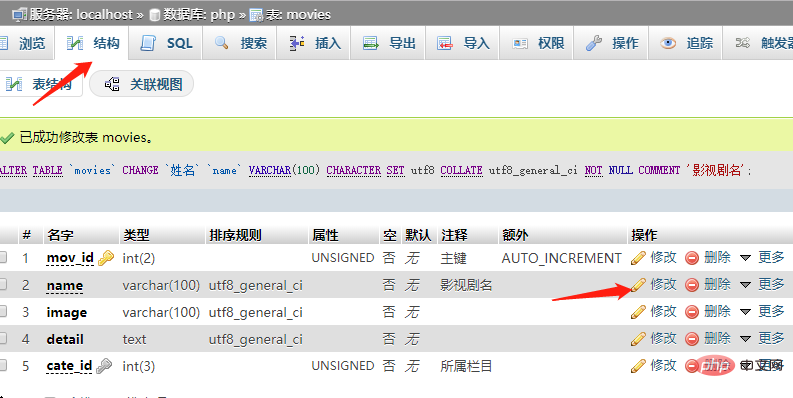 phpmyadmin怎么修改字段名