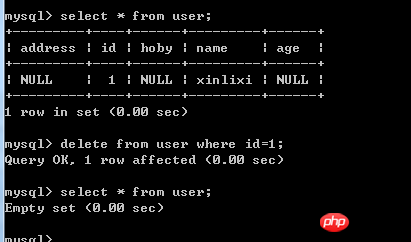 cmd 命令行模式操作数据库（ 表，字段， 数据的增删改查）