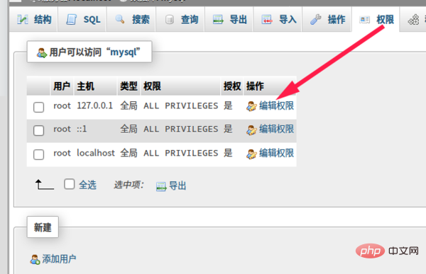 在phpmyadmin如何设置权限