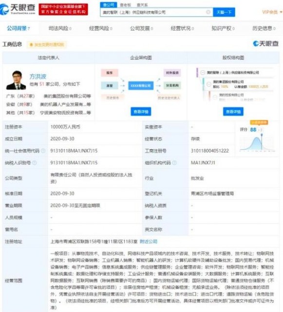 美的在上海新成立两家公司 经营范围均包含智能机器人的研发