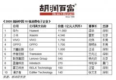 胡润中国10强消费电子企业：华为最值钱，小米位居第二