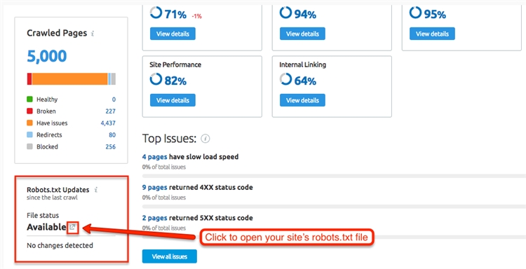 SEMrush 5- Site Audit Overview Report