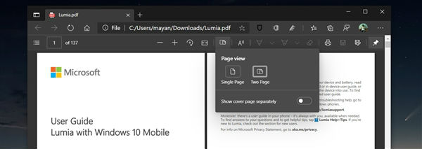 微软Edge的PDF阅读器更强大了：支持双页展示