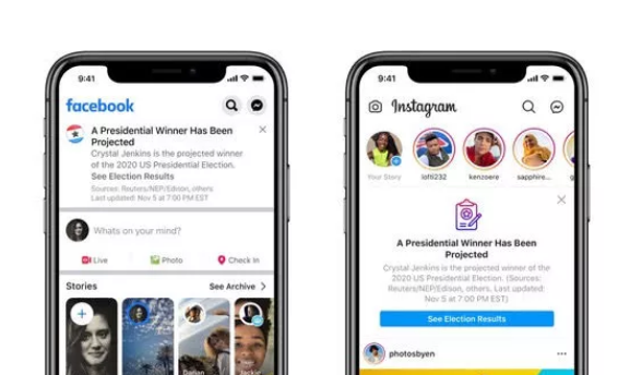 Facebook和Instagram平台将置顶显示美国大选结果