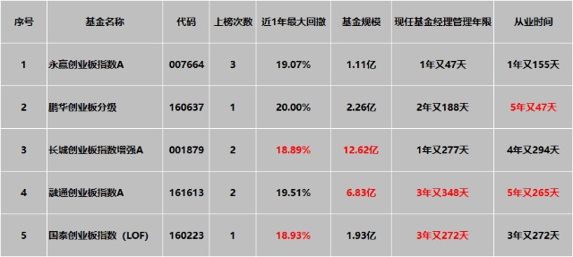 创业板基金排名（最强创业板指数基金排名）