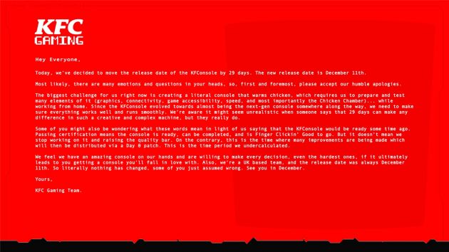 恶搞《赛博朋克 2077》， 肯德基 “游戏主机”延期至 12 月发售
