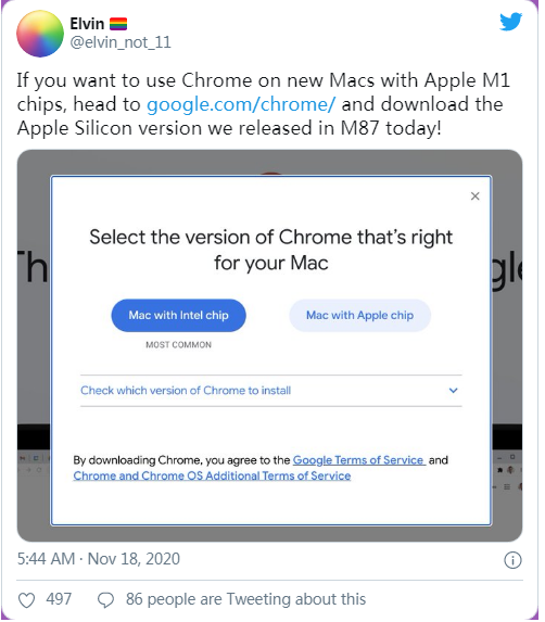 谷歌推出支持苹果M1芯片Chrome后 因出现bug撤下