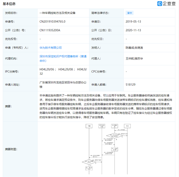 华为申请两项汽车专利：涉及电动车、车辆控制