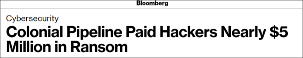 美国最大燃油管道商向黑客付赎金，已向黑客支付了500万美元