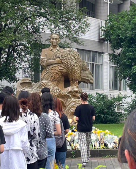 袁隆平雕像前布满花海（群众恸哭追悼袁隆平现场报道）