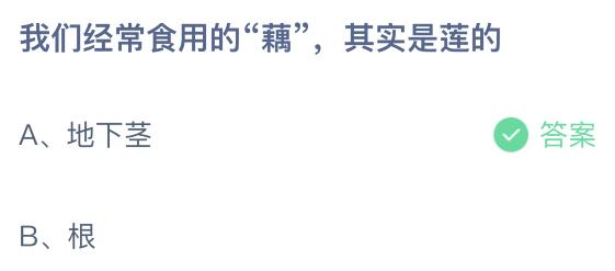 我们经常食用的藕其实是莲的什么部位？蚂蚁庄园答案