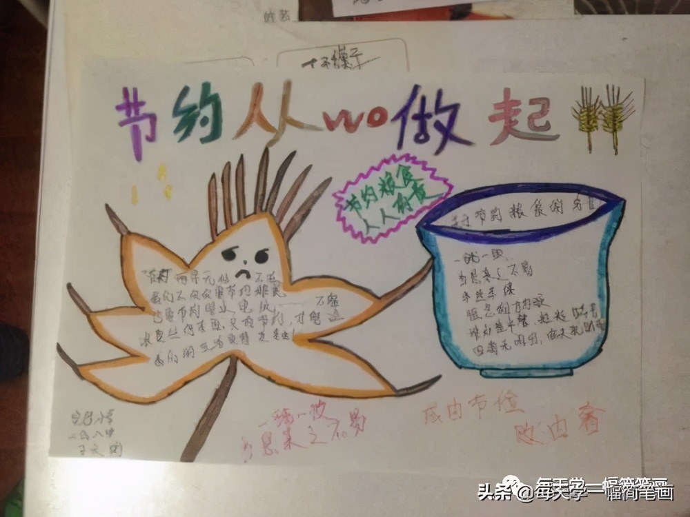 每天学一幅简笔画--小学生节约粮食手抄报