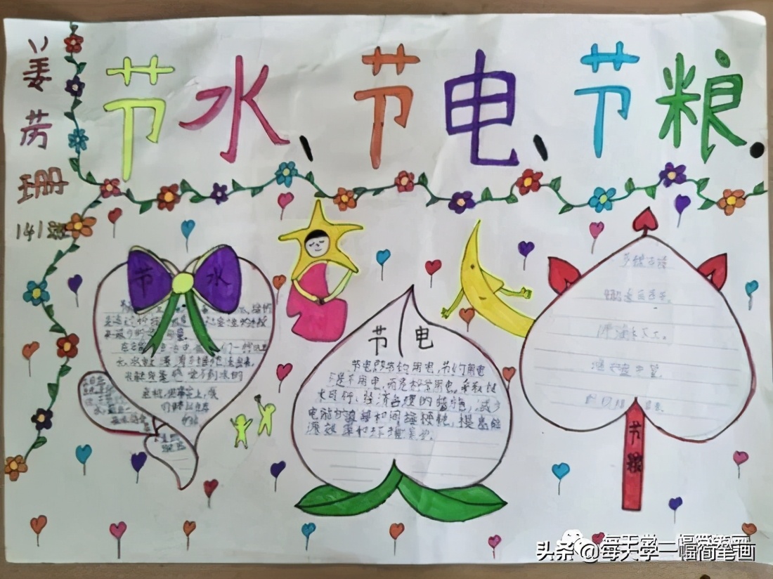 每天学一幅简笔画--小学生节约粮食手抄报