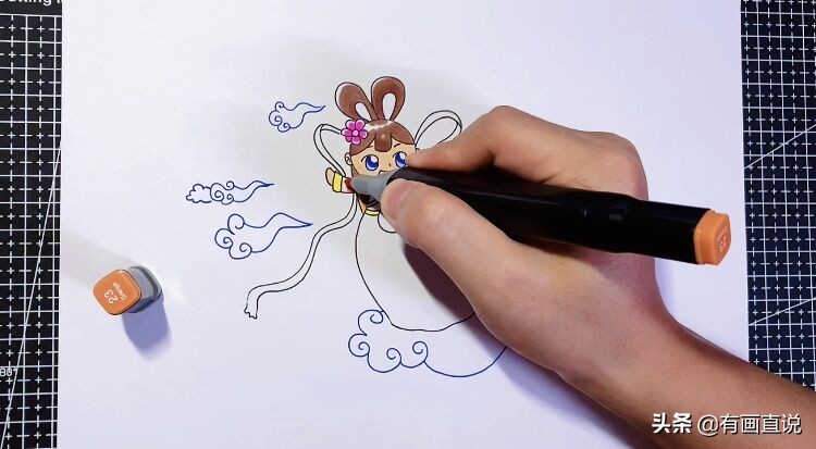 创意儿童画：中秋节主题画第五款嫦娥画法，卡通简笔画风格