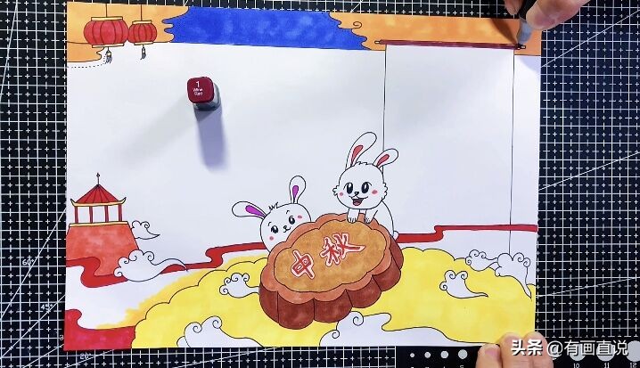 创意儿童画：中秋节主题手抄报模板，卡通简笔画风格，宝妈必备